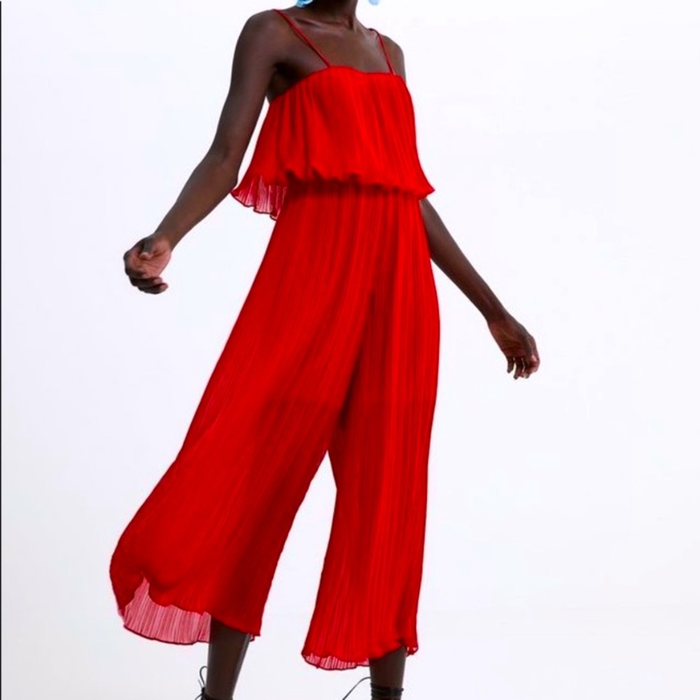 NWT Zara Red Pleated Jumpsuit - Size M